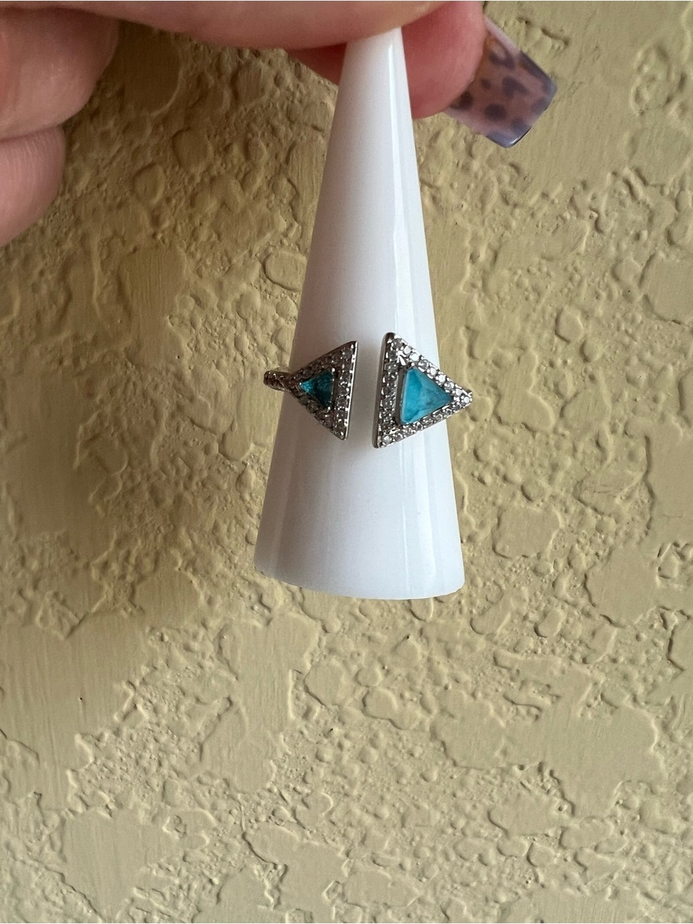 Turquoise Triangle Ring - Blue Accent